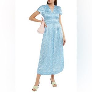 Ganni Silk Midi Shirred Floral Short Sleeve Dress Size 2
